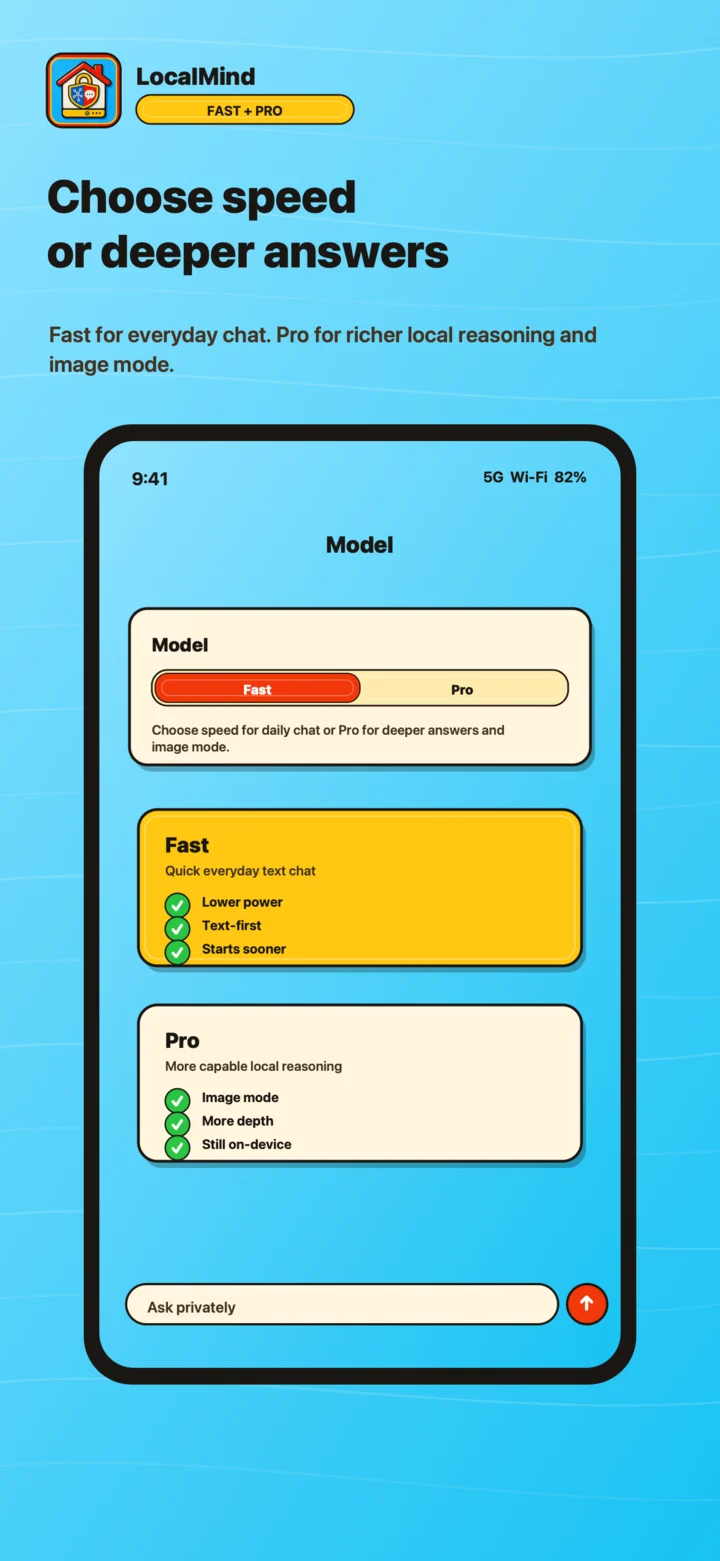 Fast and Pro local AI modes in LocalMind